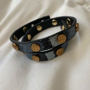 Tory Burch blue leather wrap on bracelet
